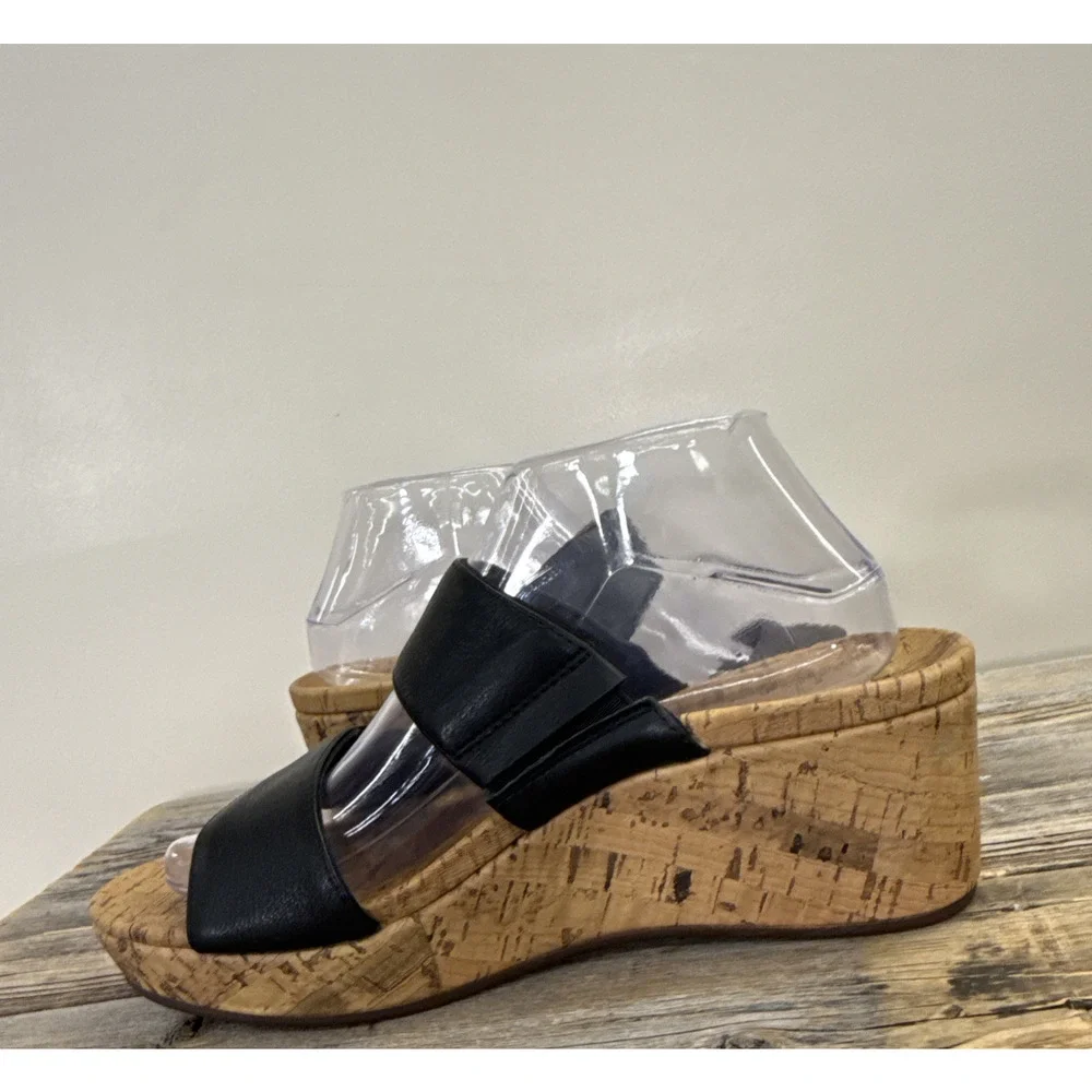 VIONIC Pepper Platform Wedge Sandals- Wide Strap/Black/Open Toe -Wmns Sz 9 Chrty
